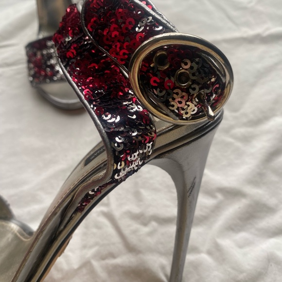 Authentic Dolce and Gabanna Red Silver Sequin Heels - Picture 4 of 6
